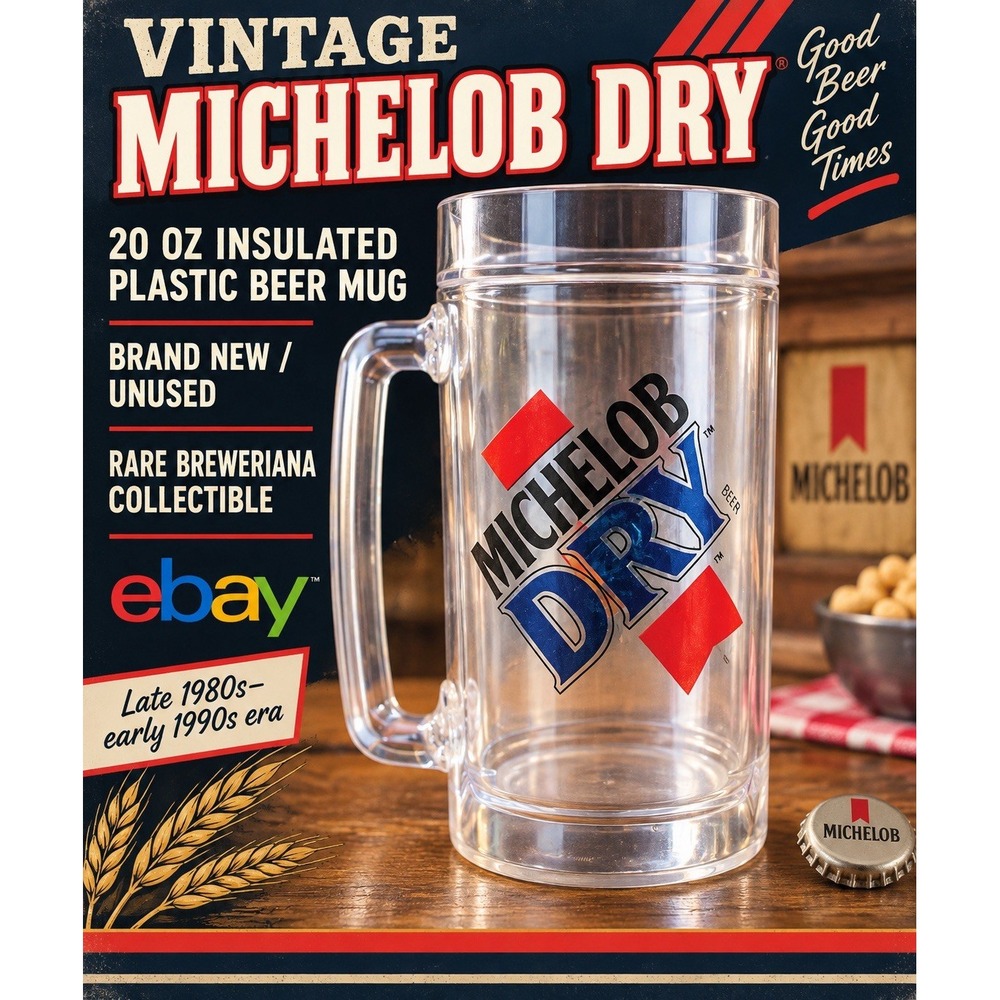 MICHELOB DRY BEER MUG New Retro 1990S Very Rare Insulated Plastic Home Bar
